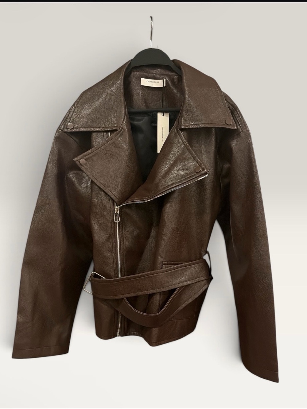 Zip Front Belted Faux Leather Jacket